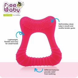 beebaby Tooth Shape Soft Silicone Baby Teether with Bristle & Carry Case, BPA Free, 6M+ Teether image 4