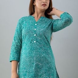NeshamaKurti Mandarin Collar Printed Cotton Tunic-image-83