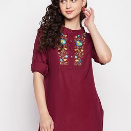 Ruhaans Women Maroon & Blue Viscose Rayon Mandarin Collar Tunic-image-63