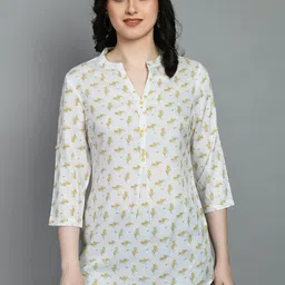 MEESAN Mandarin Collar Floral Printed Kurti-12
