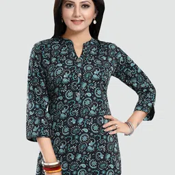Saree Swarg Black & Green Paisley Printed Kurti-image-46