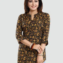 Saree Swarg Black & Yellow Paisley Printed Kurti-image-47