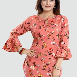 Saree Swarg Pink & White Printed Tunic-image-61