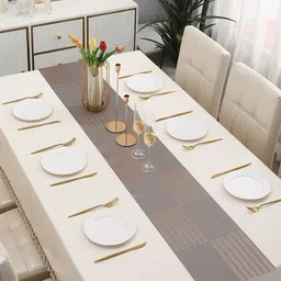HOKIPO Brown Textured Rectangular Table Runner-1