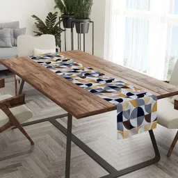 Tasseled Home White & Brown Arch Printed Rectangular Table Runner-10