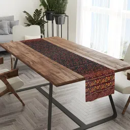 Tasseled Home Black & Red Claude Printed Rectangular Table Runner-0