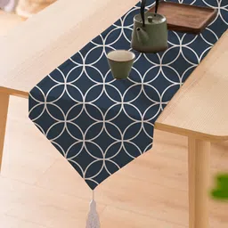 STITCHNEST Navy Blue & White Printed Table Runner-30