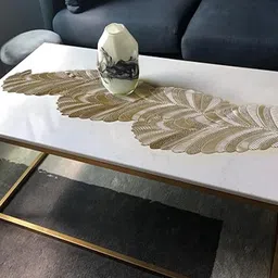 Kuber Industries Beige Leaf Design Leather Table Runner-42