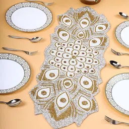 YWULY White Textured Beaded Acrylic Table Runner-20