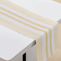 Home Centre Yellow & White Striped Pure Cotton Reversible Cotton Table Runner-19