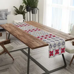 Tasseled Home Cream-Colored & Pink Tile Floral Printed Rectangular Table Runner-8