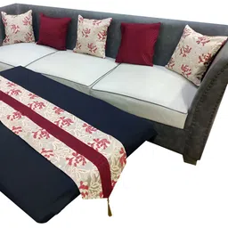 Good Vibes Maroon & Grey 6 Pieces Printed Square Cushion Covers and Table Runner image 1