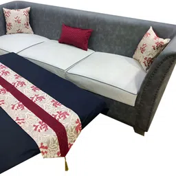 Good Vibes Maroon & Grey 4 Pieces Printed Square Cushion Covers and Table Runner image 1