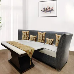 Good Vibes Brown 6 Pieces Printed Square Cushion Covers and Table Runner image 1