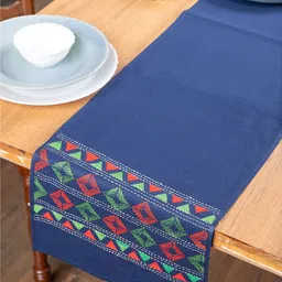 ArtEastri Blue & Orange Coloured Embroidered Pure Cotton Table Runner-45