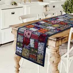 HANDICRAFT PALACE Navy Blue & Red Khambadiya Patchwork Table Runner-46