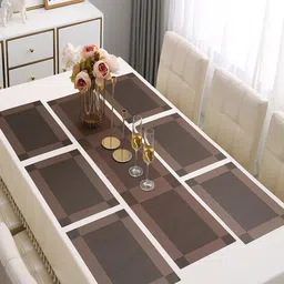 HOKIPO 7 Pieces Textured & Colourblocked Tablemats with Table Runner-17