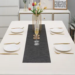 HOKIPO Black Textured Rectangular Table Runner image 5