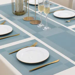 HOKIPO 7 Pieces Textured & Colourblocked Tablemats with Table Runner image 4