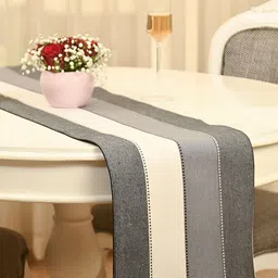 FABURAA Off White Colourblock Cotton Table Runners-image-81