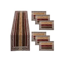 Kuber Industries Maroon & Beige Printed Table Runner With 6-Pcs Placements image 2
