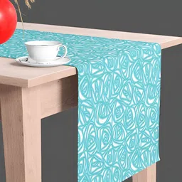 ArtzFolio Blue & White Geometric Printed Edge To Edge Table Runner image 1