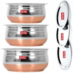 Copper Bottom handi/Urli Set with Lid Cookware Set 1.5 L, 1.2 L, 1.00 L Bowl Serving Set-11
