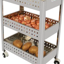 Stainless Steel 3-Tier Multipurpose Vegetable Trolley for Kitchen/Fruit Basket Stainless Steel Kitchen Trolley-image-45