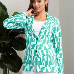 Women Printed Tuxedo Style Casual Blazer-image-80