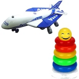 Friction Aeroplane with Sound & Smiley Ring Stacking Toy for Toddlers Combo-36