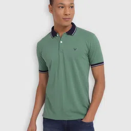 allen solly Men Solid Polo Neck Cotton Blend Green T-Shirt-picture-10