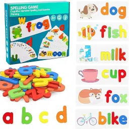 Wooden Spelling Game, Word Making Game with Flash Cards and Alphabets for Kids-15