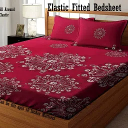 210 TC Cotton King Floral Fitted (Elastic) Bedsheet-18