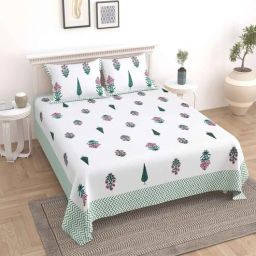 uniqchoice Green Cotton Floral 150 Tc Double King Bedsheet With 2 Pillow Covers-picture-6