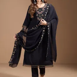 House of Pataudi Floral Embroidered Kurta & Trousers With Dupatta-10