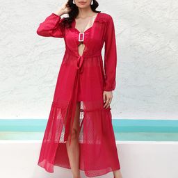Athena Self Design V-Neck Maxi Swimwear Cover up Top-38