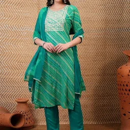 Vishudh Printed Regular Thread Work Kurta with Trousers &  Dupatta image 2