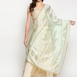 Dupatta Bazaar Green & Gold-Toned Ethnic Motifs Printed Khari Print Dupatta image 1