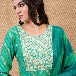 Vishudh Printed Regular Thread Work Kurta with Trousers &  Dupatta image 1