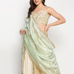 Dupatta Bazaar Green & Gold-Toned Ethnic Motifs Printed Khari Print Dupatta image 3