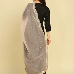 Dupatta Bazaar Ethnic Motifs Embroidered Organza Dupatta with Sequinned image 4