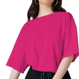 leotude Women Solid Round Neck Cotton Blend Pink T-Shirt-picture-29