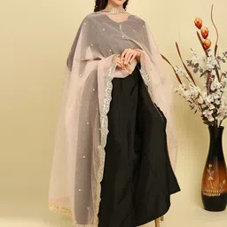 Dupatta Bazaar Ethnic Motifs Embroidered Organza Dupatta with Sequinned image 5