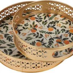 Leaves & Fruits pattern Design Serving Trays Set (8 Inches & 10 Inches) Tray Serving Set-image-80