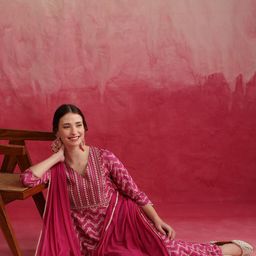 Khushal K Printed Regular Sequinned Kurta with Palazzos & Dupatta image 1