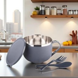 Stainless Steel Pasta Bowl Food Container with Handle | Ideal for Noodles, Soup, Rice, Snacks-image-22
