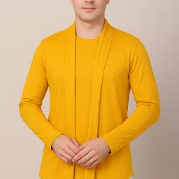 Men Asymmetric Full Sleeve Yellow Shrug-image-53