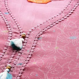 Indo Era Women Floral Embroidered Regular Thread Work Linen Kurta with Trousers & Dupatta image 2