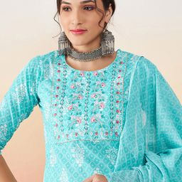 Vastramyaa Bandhani Printed Regular Thread Work Pure Cotton Kurta with Trousers & Dupatta image 2