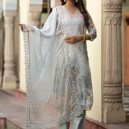 Navlik Abstract Embroidered Zari Work Kurta With Trousers & Dupatta image 3